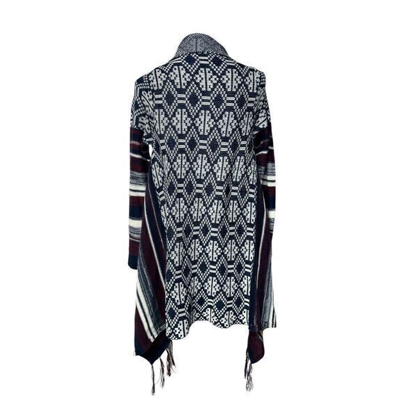 Hooked‎ Up Flyaway Cardigan Small Indigo Red Striped Tassels Knit Long Sleeve M - Picture 3 of 5